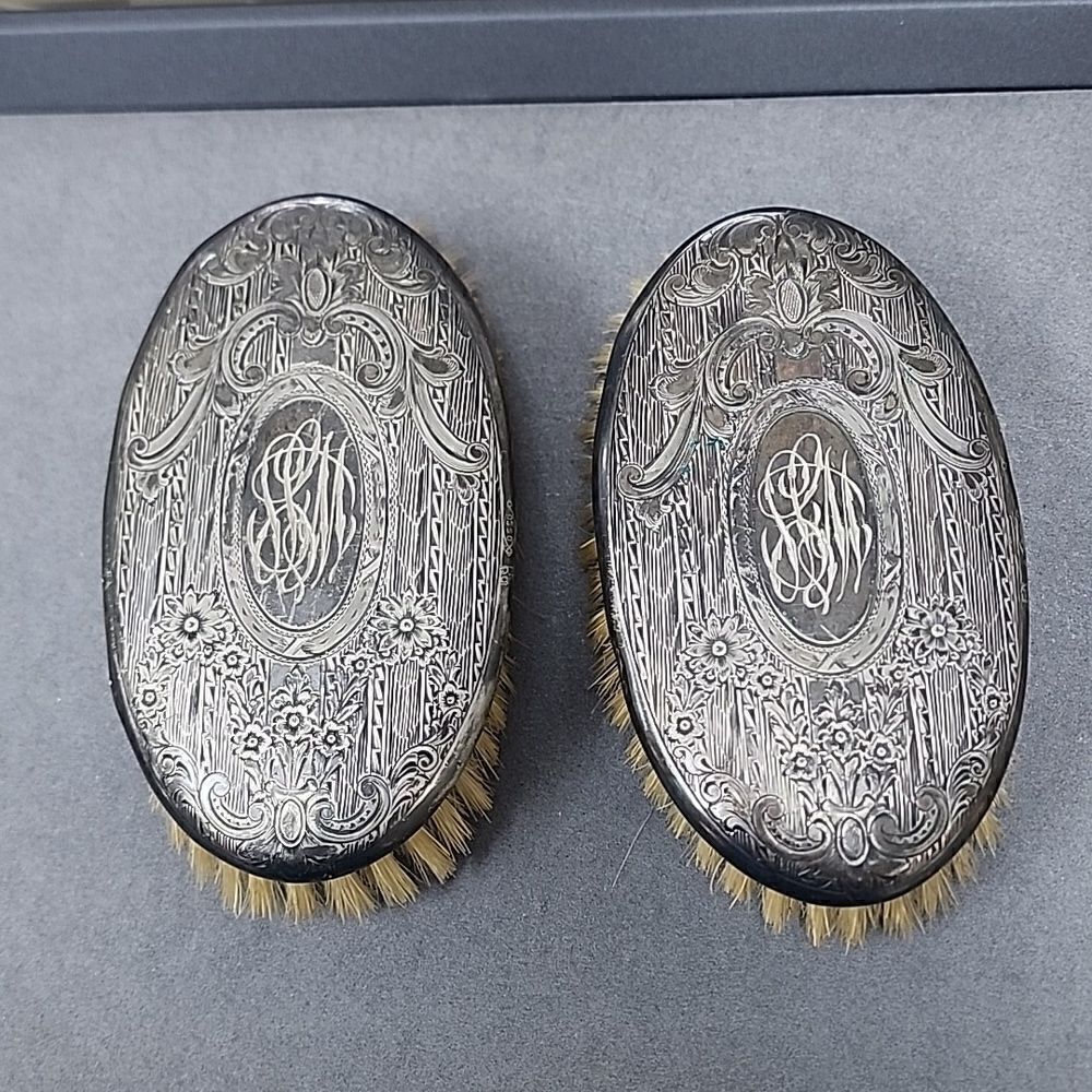 Vintage Silver Monogram Brushes